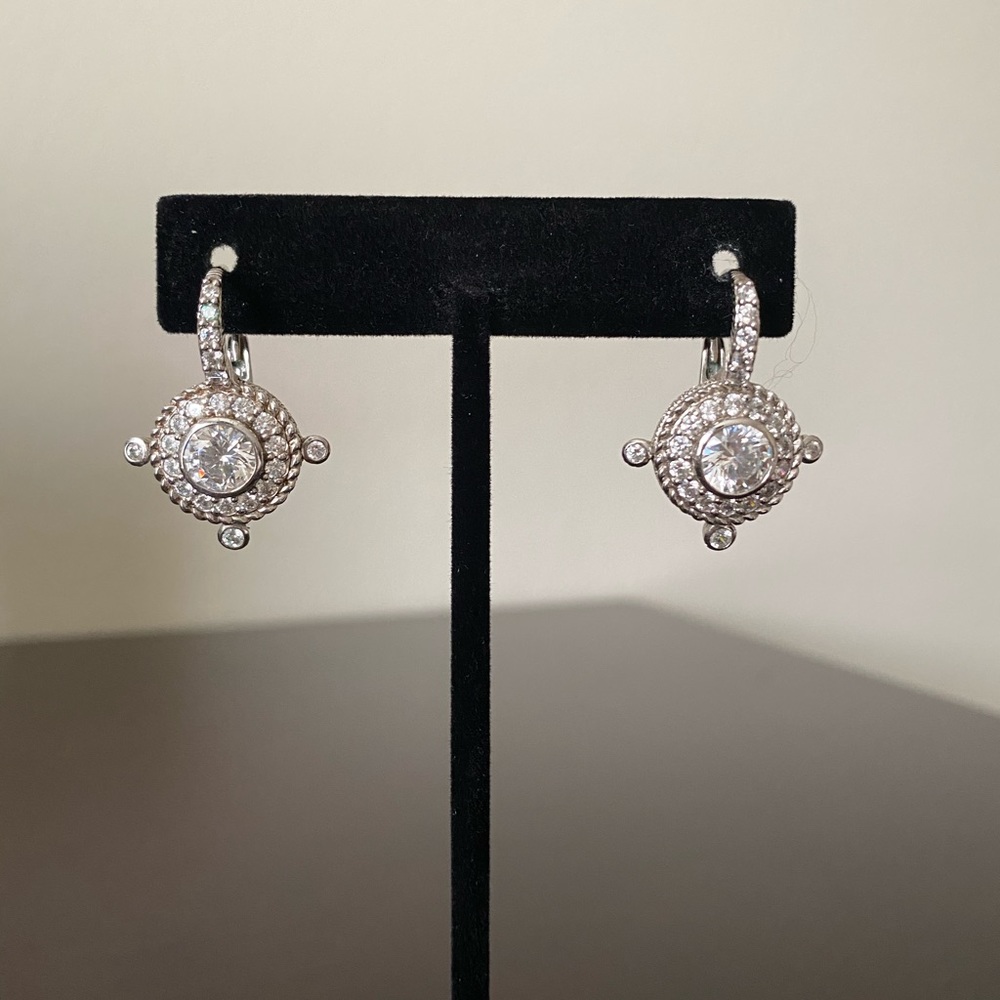 Judith Ripka- Sterling silver, CZ drop earrings